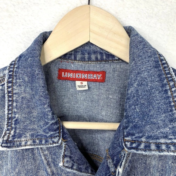 Y2K UNIONBAY Jean Jacket S Acid Wash Denim Trucker Distressed Bomber Grunge 90s - Picture 3 of 15